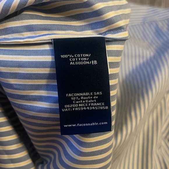 Faconnable France Long Sleeve Cotton Button Down Shirt size 16 blue and yellow - Picture 8 of 10